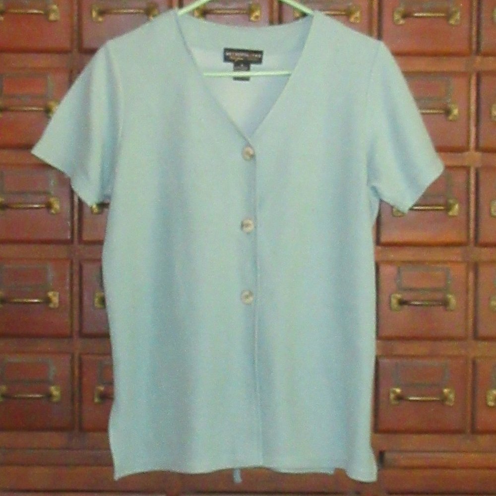 Medium Turquoise Short Sleeve Knit V-Neck Top Cardigan